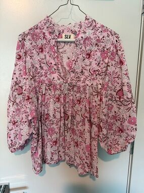 Louis Vuitton Pink Floral Peasant Tunic Top